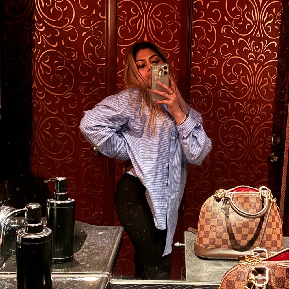 Zara Asymmetric Oversized Striped Button Down